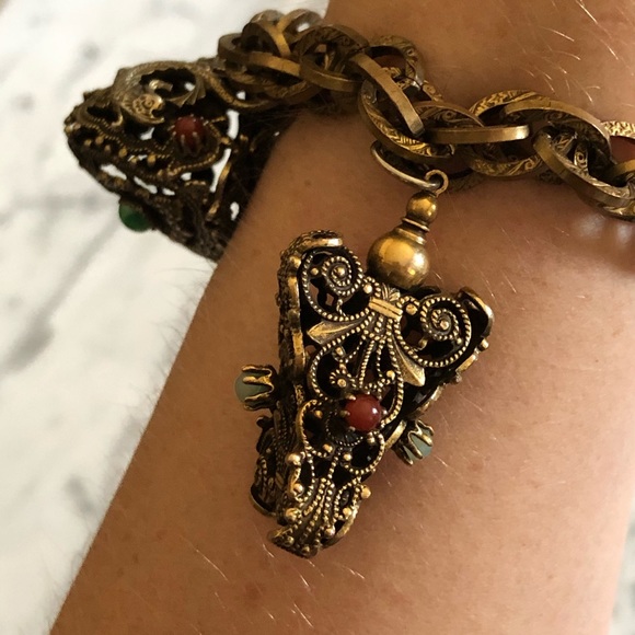 Vintage Semi-Precious Stone Serpent Charm Bracelet - Picture 9 of 9